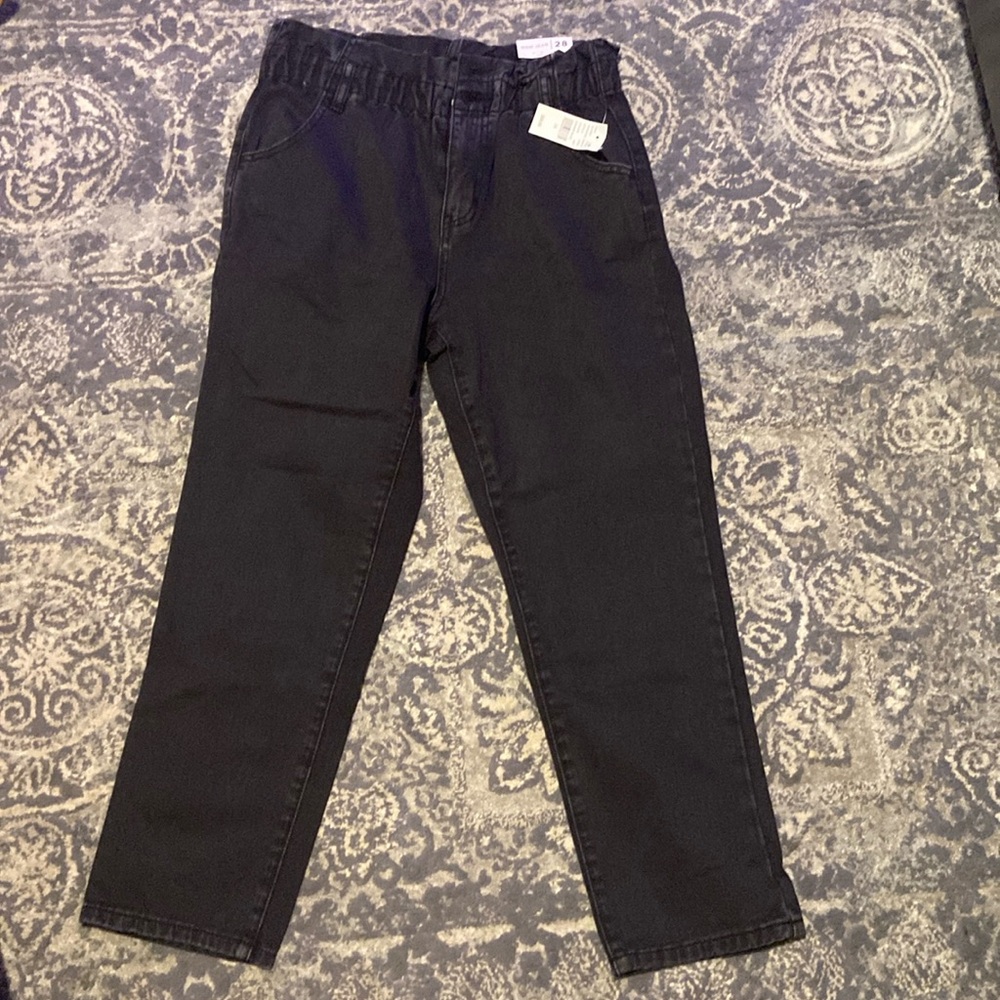 Pacsun Mom Jeans Size 28 Paperbag Waist Straight Tapered Washed Black Ankle Crop